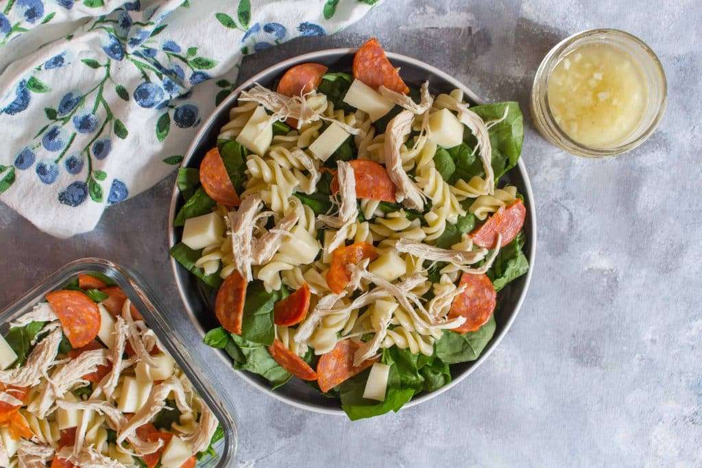 Cold lunch ideas for husband: chicken pepperoni pasta salad